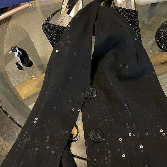 Top Vest -halter sequin black wear alone or over blouse - backless except - Picture 4 of 6